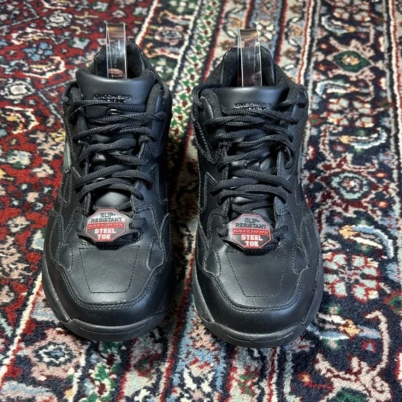 Skechers Keystone Black Leather Steel Toe Work Shoes Slip Resistant Men 9.5 - Picture 2 of 9